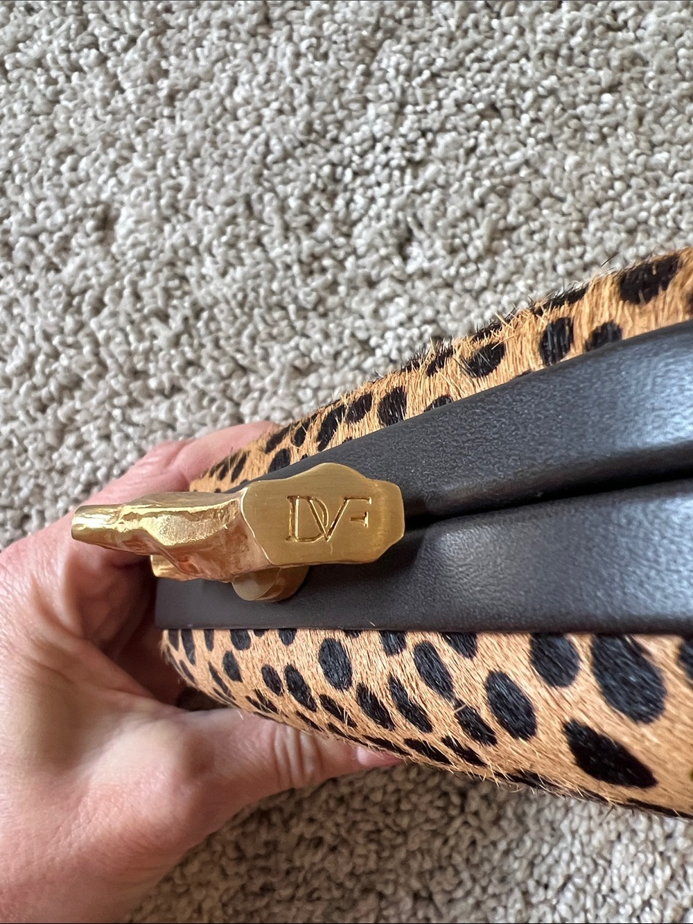 Diane Von Furstenberg Leopard Calf Hair Clutch Gold Branch Clasp - Picture 5 of 7